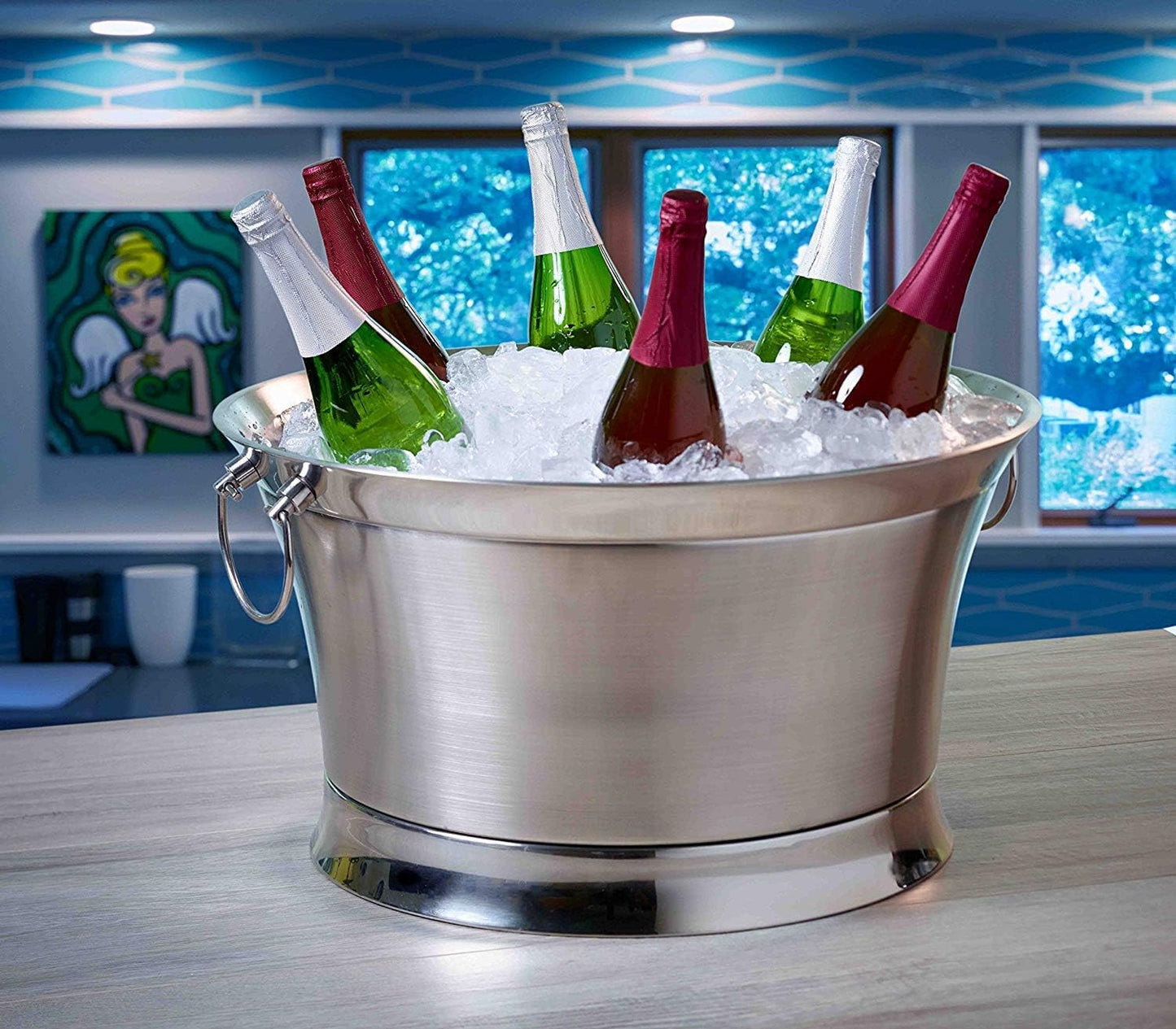 BIRDROCK HOME Double Wall Beverage Tub - Stainless Steel Ice Bucket, Metal Drink Cooler with Handles, for Parties & Events, Decorative Beverage Chiller - Large