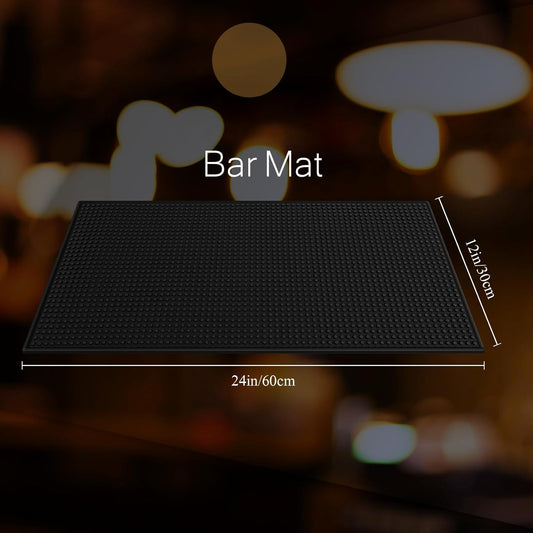 Tioncy 4 Pcs Bar Mat for Countertop 24 x 12 Inch Non Slip Rubber Mat Service Spill Cocktail Bartending Coffee Bar Mats for Hot Dishes Restaurants Barbershop Clippers Hot Pads, Black