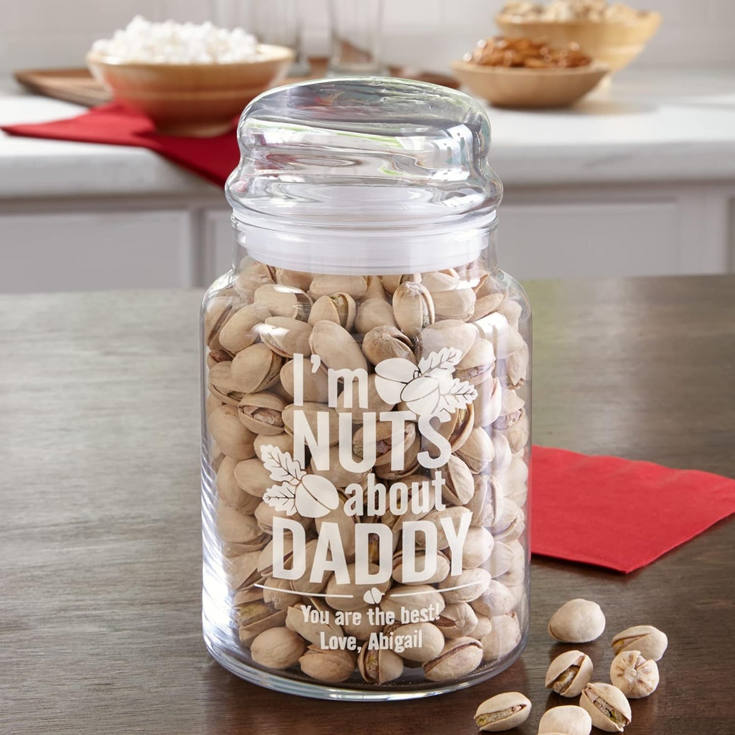 Let's Make Memories Personalized Going Nuts Treat Jar - Nuts About Daddy - For Him - I Version