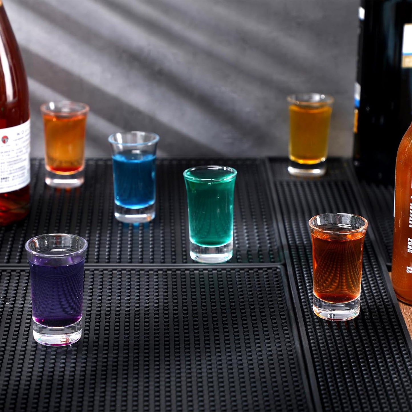 4 Pcs Thick Rubber Bar Mats for Bartending, Durable Non-slip Spill Mat for Countertop, Home Kitchen, Coffee Bars, and Restaurants Accessories, Black(24" X 12"+18" X 12"+24" X 3"+12" X 6")