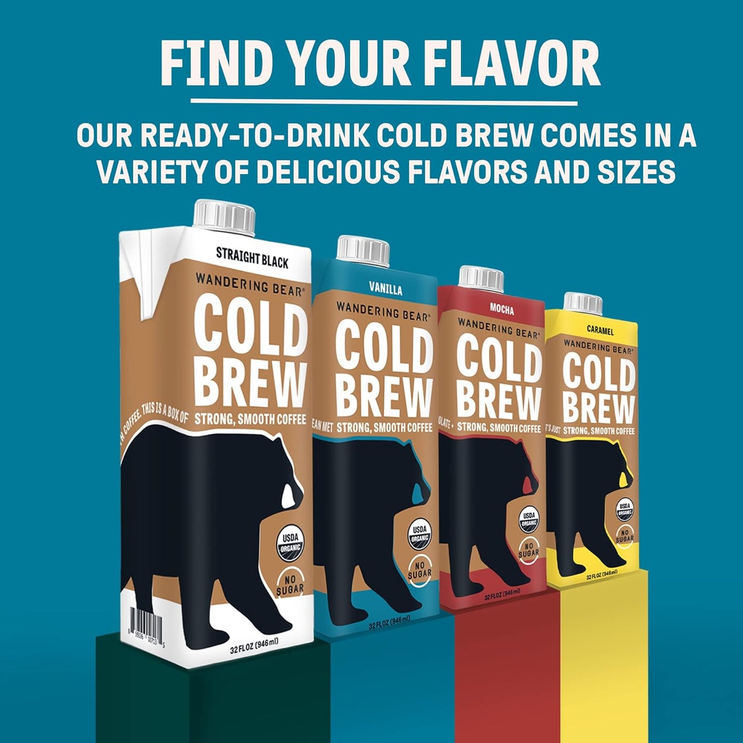Wandering Bear Organic Vanilla Cold Brew Coffee - Extra Strong, Bold, Smooth, Unsweetened, Shelf-Stable, Ready to Drink, Gluten Free, & Vegan Iced Cold Brewed Coffee Drink - 32 fl oz, 6 pack