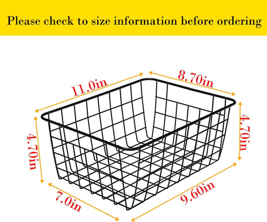 Kitchen Wire Baskets Farmhouse Decor Metal Food Storage Organizer, Household Refrigerator Bin with Built-in Handles for Cabinets,Pantry Set of 2 Black