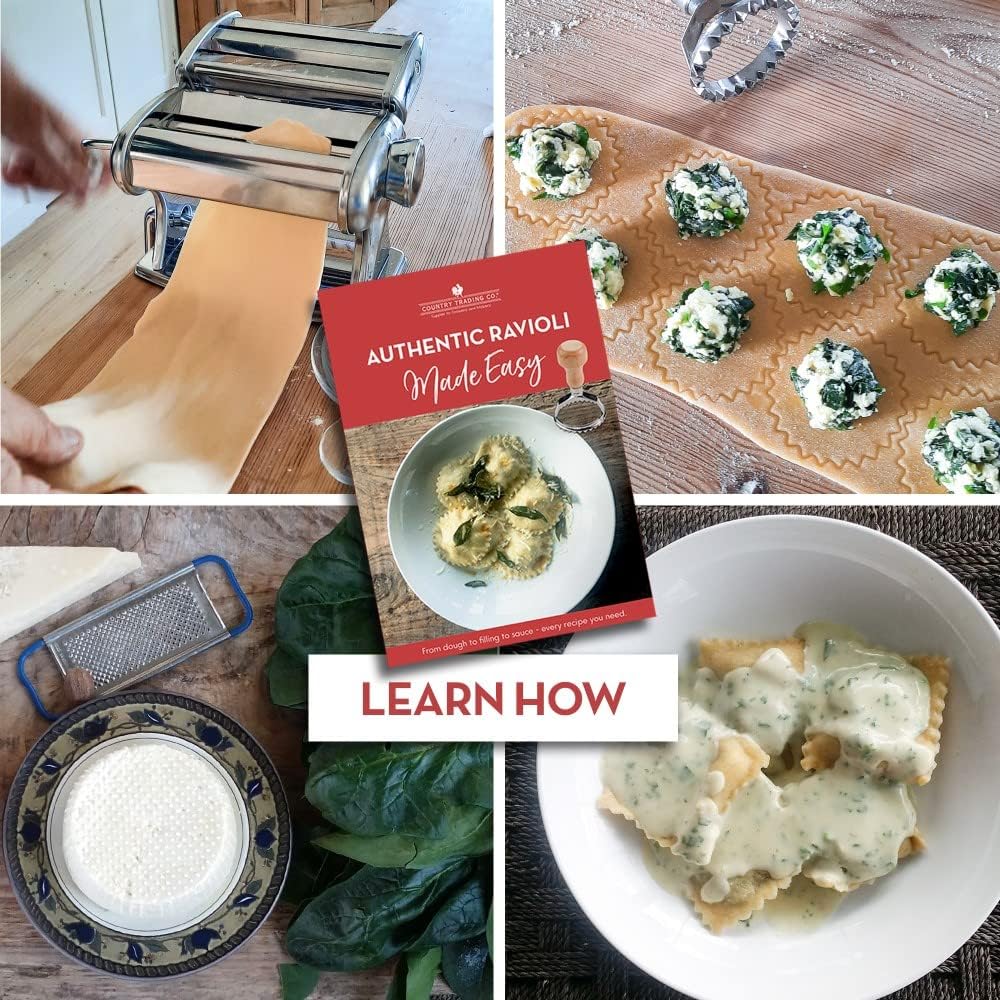 Easy Ravioli Maker Starter Kit | 3 Ravioli Mold Pasta Gift Set + Cookbook | Ravioli Press Guide to Making Ravioli and Stamp Stuffed Pastas like Tortellini + Recipes for Classic Fillings and Sauces