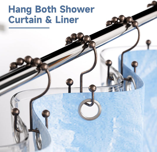 Titanker Shower Curtain Hooks Rings, Rust-Resistant Metal Double Glide Shower Hooks for Bathroom Shower Rods Curtains, Set of 12 Hooks - Bronze