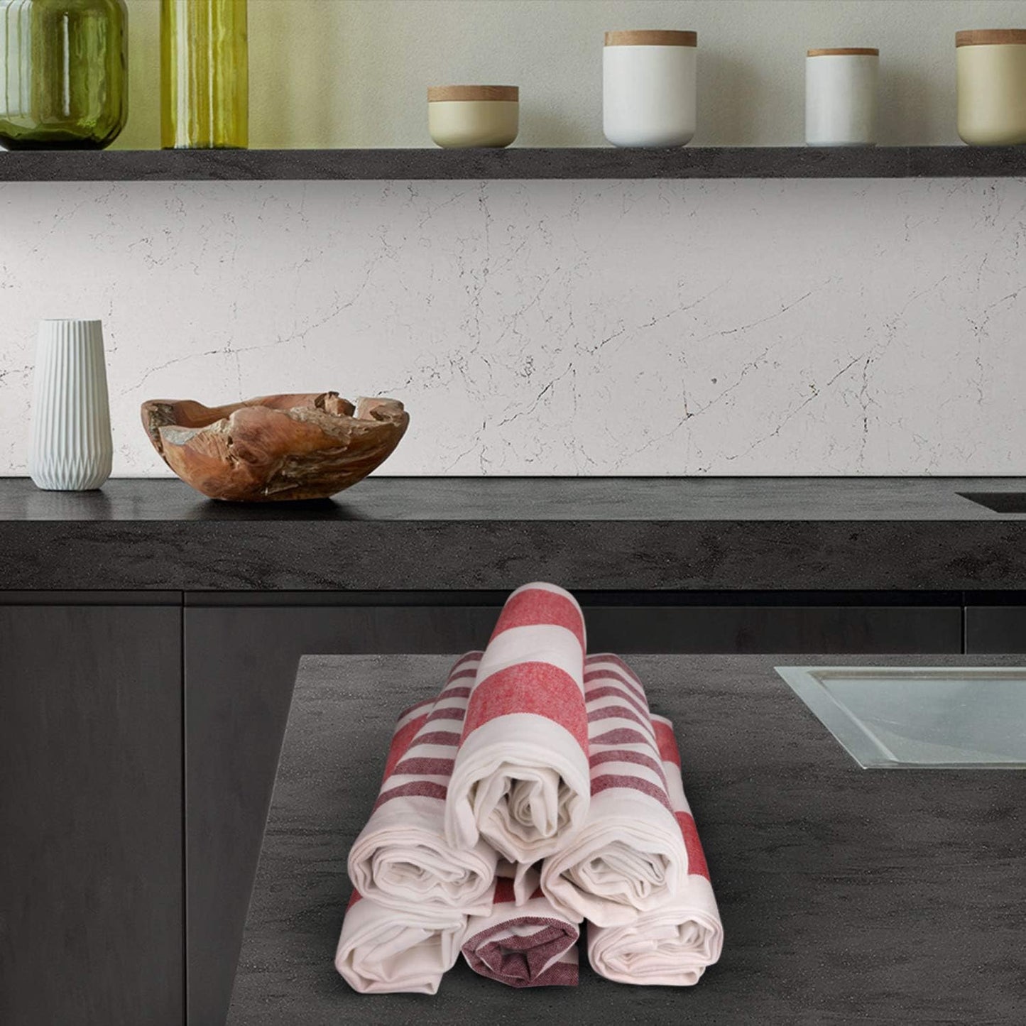 Urban Villa Christmas Dinner Napkins Horizontal Stripes Cloth Napkins Set of 12 Garnet/Red Color Dinner Napkins 20x20 Inches 100% Cotton Over Sized Cloth Napkins with Mitered Corners DinnerNapkins