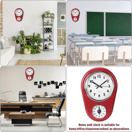 Retro Kitchen Wall Clock, Vintage Kitchen Clock with a Timer, Large Display, Battery Operated for Indoor Living Room Decoration