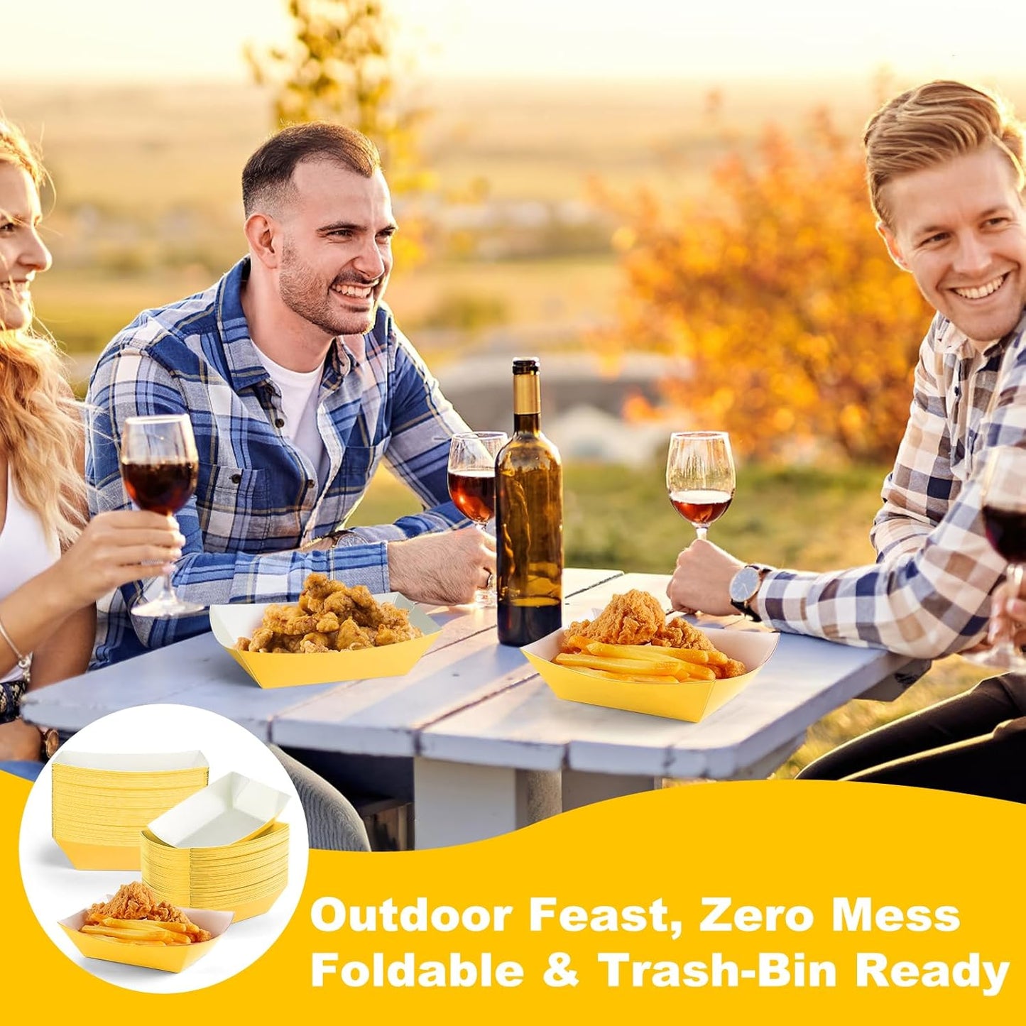 50 Pcs 2lb Paper Food Boat Trays Disposable,Snack Tray,Food Trays for Snack French Hot Dog Taco Popcorn Picnic party Wedding,Concession Stand Supplies (Yellow)