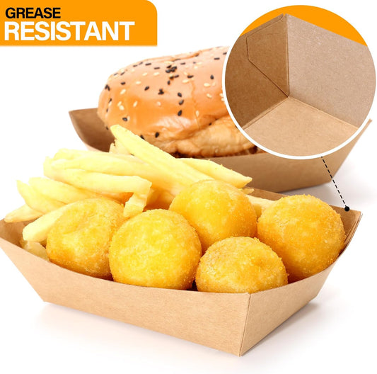 200 Pack 2lb Kraft Paper Food Boats, Disposable Paper Trays Boats for Serving Snack Nachos French Fries Tacos Hot Dog BBQ Popcorn Festivals Party Picnic Wedding