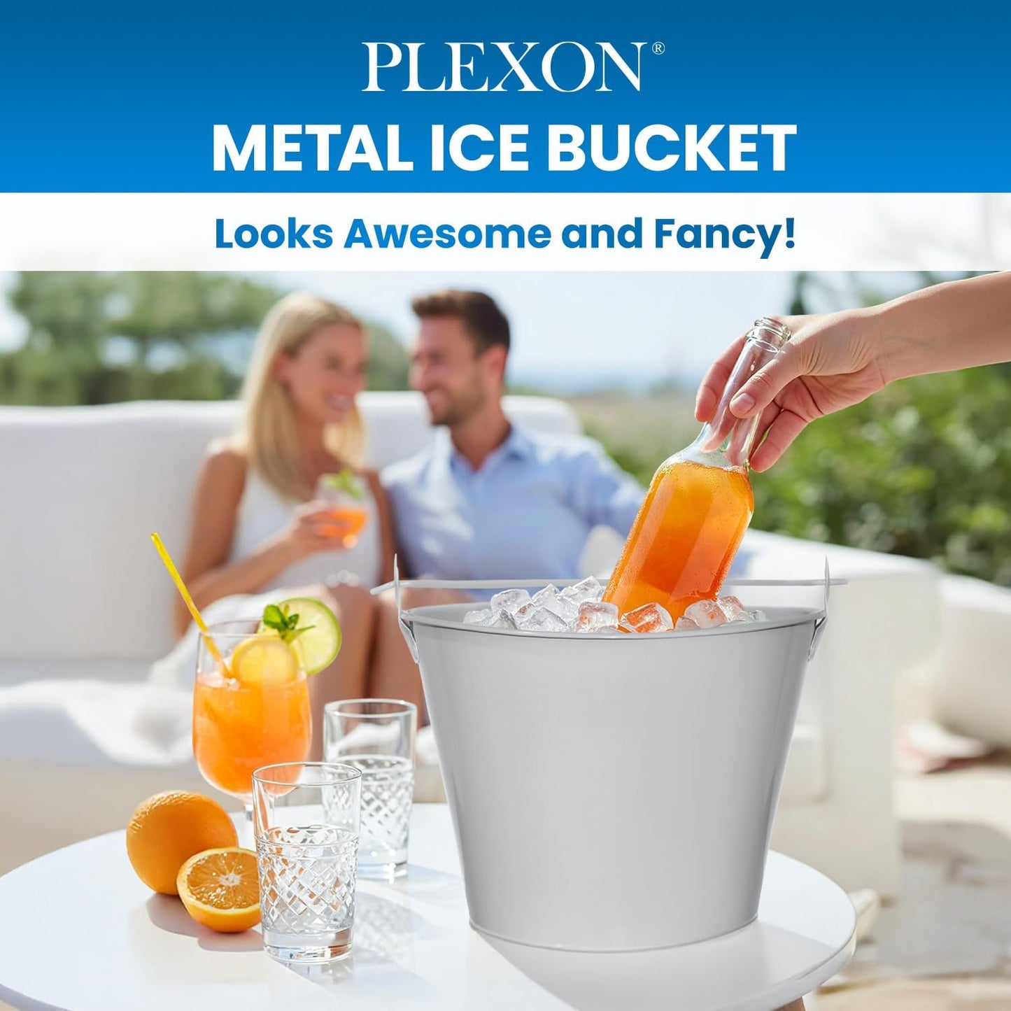 PLEXON Galvanized Metal Ice Bucket for Parties Coctail Bar Restaurant - Drink Beer Champagne Metal Pail Bucket with Handle, Beverage Chiller Cooler Small 1.3 Gallon, Gray, Set of 6
