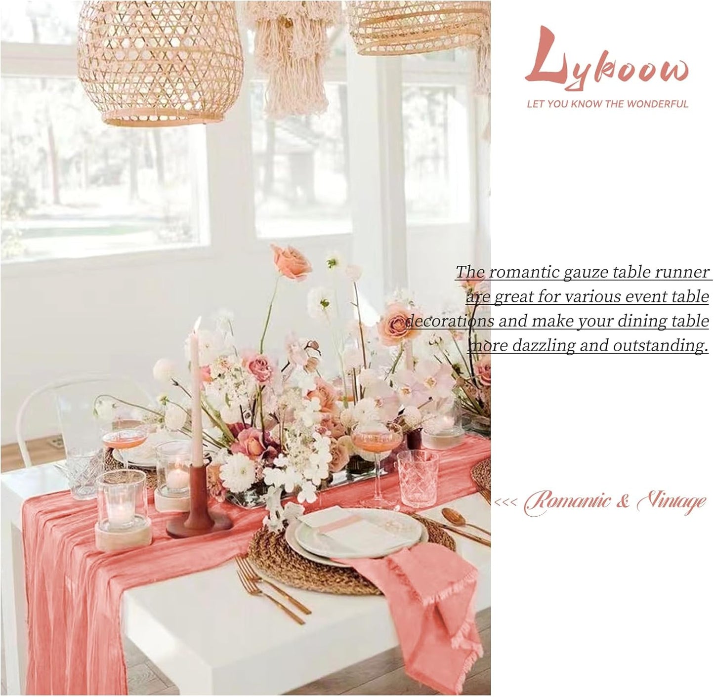 15 Packs Cheesecloth Table Runner - Peach Coral, 10 Ft Rustic Gauze Boho Wedding Table Runner Decoration for Wedding Party Bridal Shower, 21.5x120in