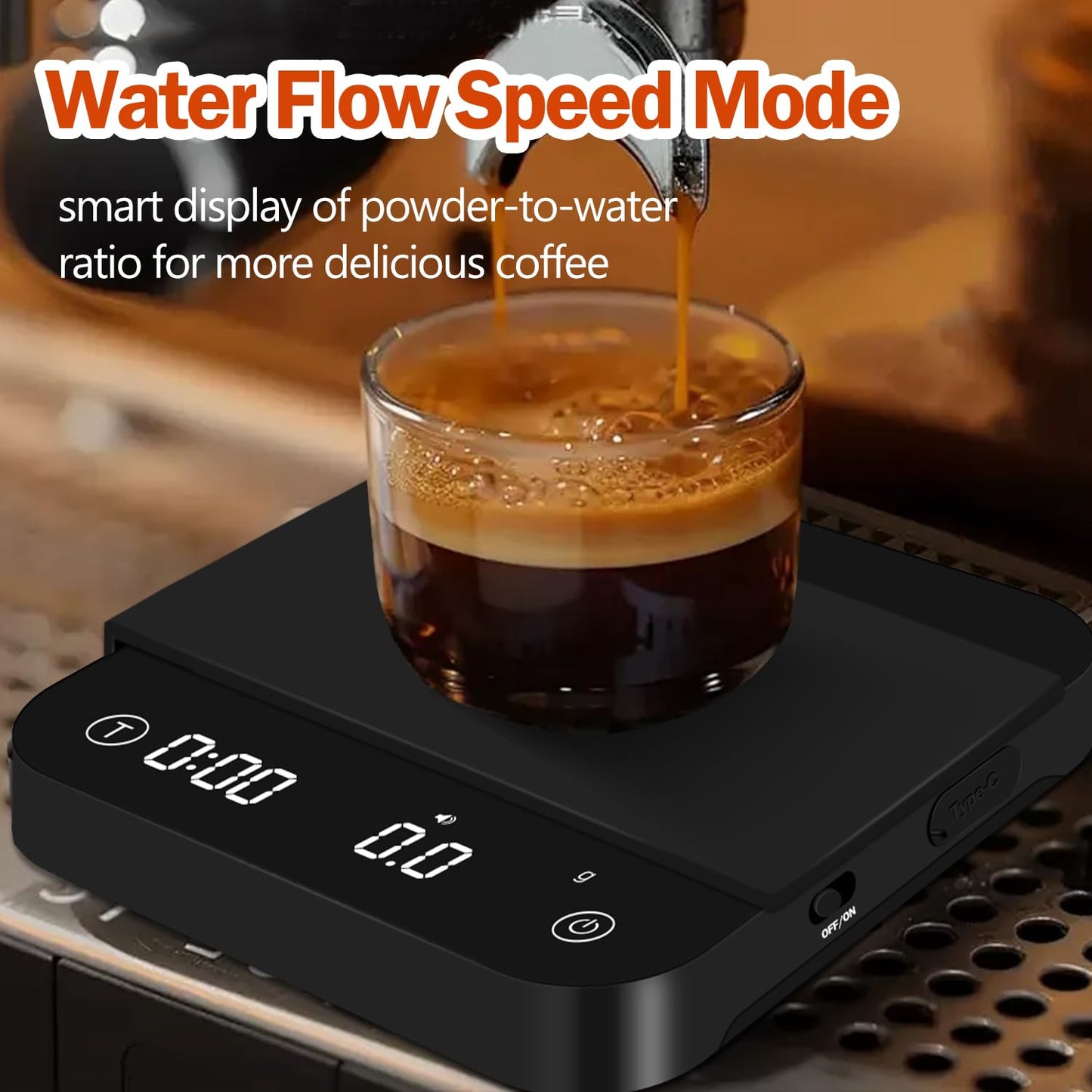 Mini Coffee Scale with Timer Automatic, 0.1g/2000g Rechargeable Precision Espresso Scale
