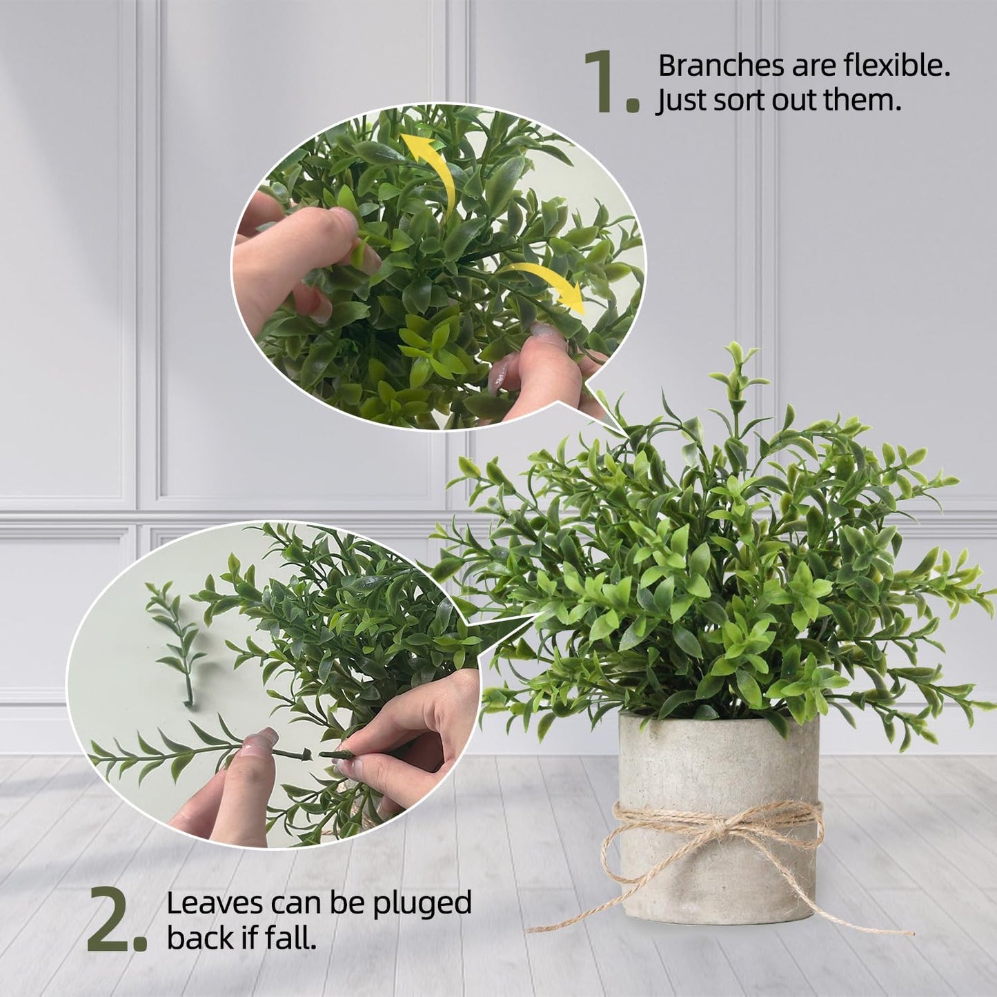 3 Pack Small Fake Plants Eucalyptus in Pulp Pot for Home Decor, 8.5 Inch Artificial Plants Indoor, Small Faux Plants Indoor for Bathroom Bedroom Kitchen Office Farmhouse Room Shelf Decor