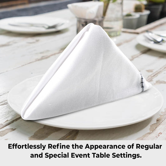 Urban Villa Cloth Napkin Set of 12 Hemstitch White Black 20x20 Inches Premium Soft Cotton Highly Absorbent Reusable & Washable Dinner Table Napkins for Home and Weddings
