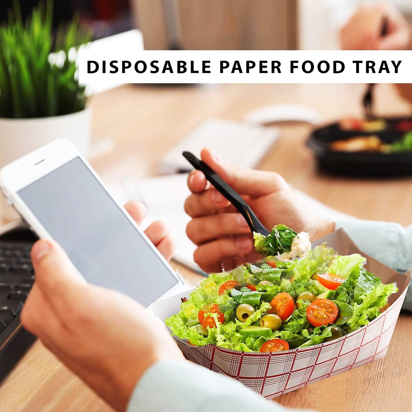 Angel's Peel Lounge Paper Food Trays — Red Check Paperboard Trays for Tacos, Fries, Nachos, Hot Dog, Sturdy Disposable Grease-Resistant Tray, Recyclable Basket for Carnivals, Catering, 2lb, 100-PACK