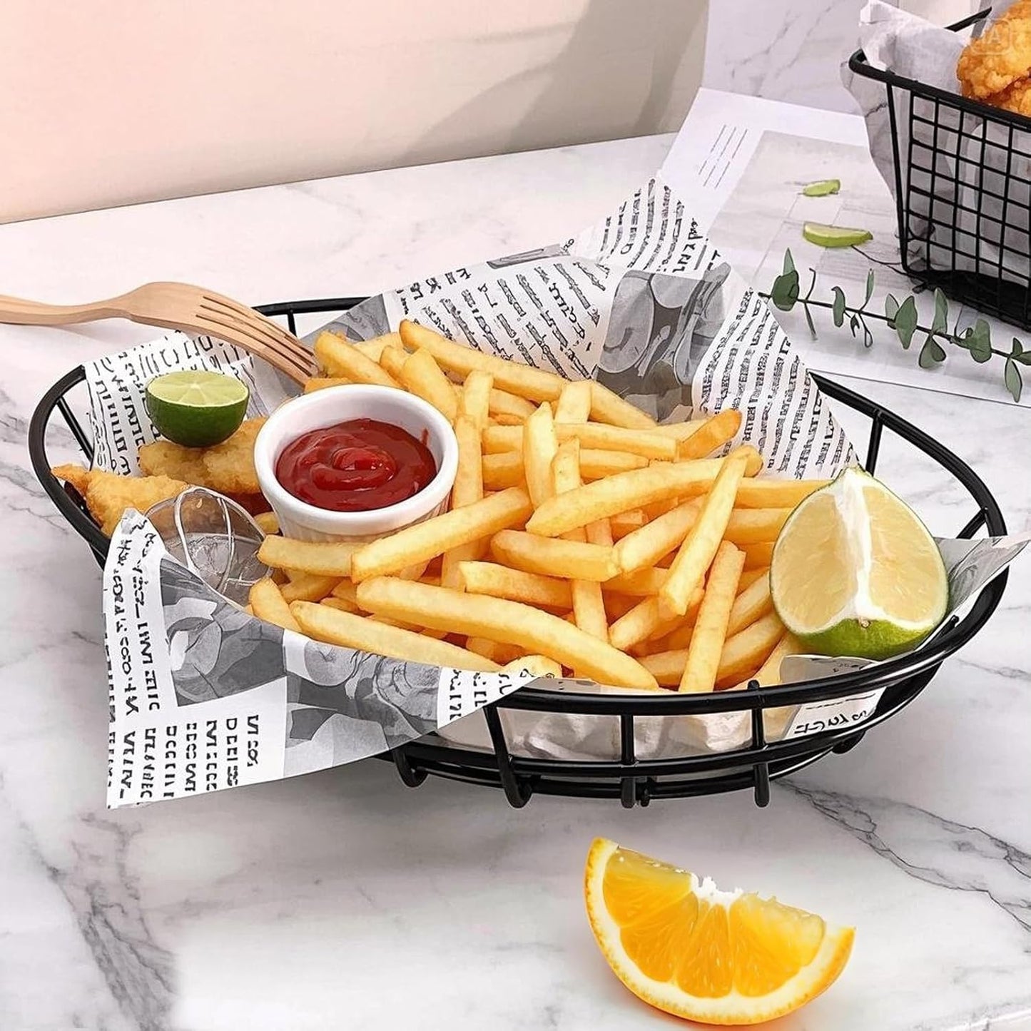 10 PCS Black Wire Bread Basket Oval Metal Dinner Roll Baskets for Fast Food Restaurant, Kitchen, 9.5 x 7.5 x 2.2 Inch