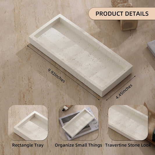 Jewelry Tray Bathtub, Resin Stone Look Decorative Perfume Tray, Bathroom Marble Vanity Organizer Plate Holder for Ring Soap Towel Small Things on Kitchen Sink Countertop (Off White, Small)