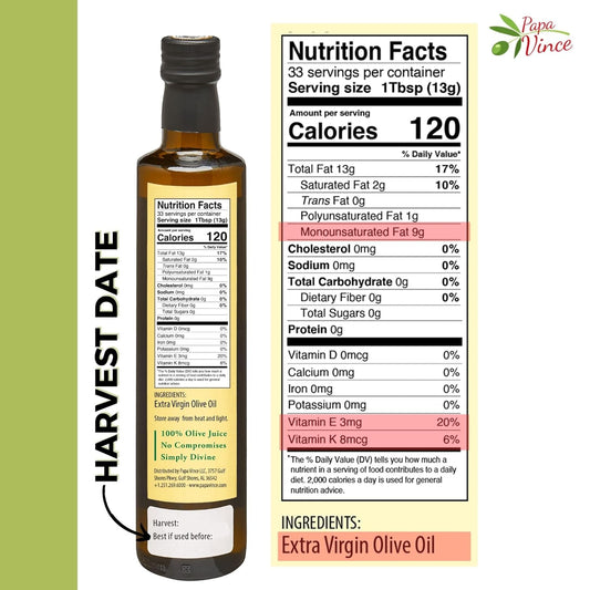 Papa Vince Olive Oil Gourmet Gift - Dipping Olive Oil, First Cold Pressed, Extra Virgin, Premium Harvest, Peppery finish, Bread Dipping Olive oil. Great for Drinking and Drizzling. Family-owned, Sicily Italy