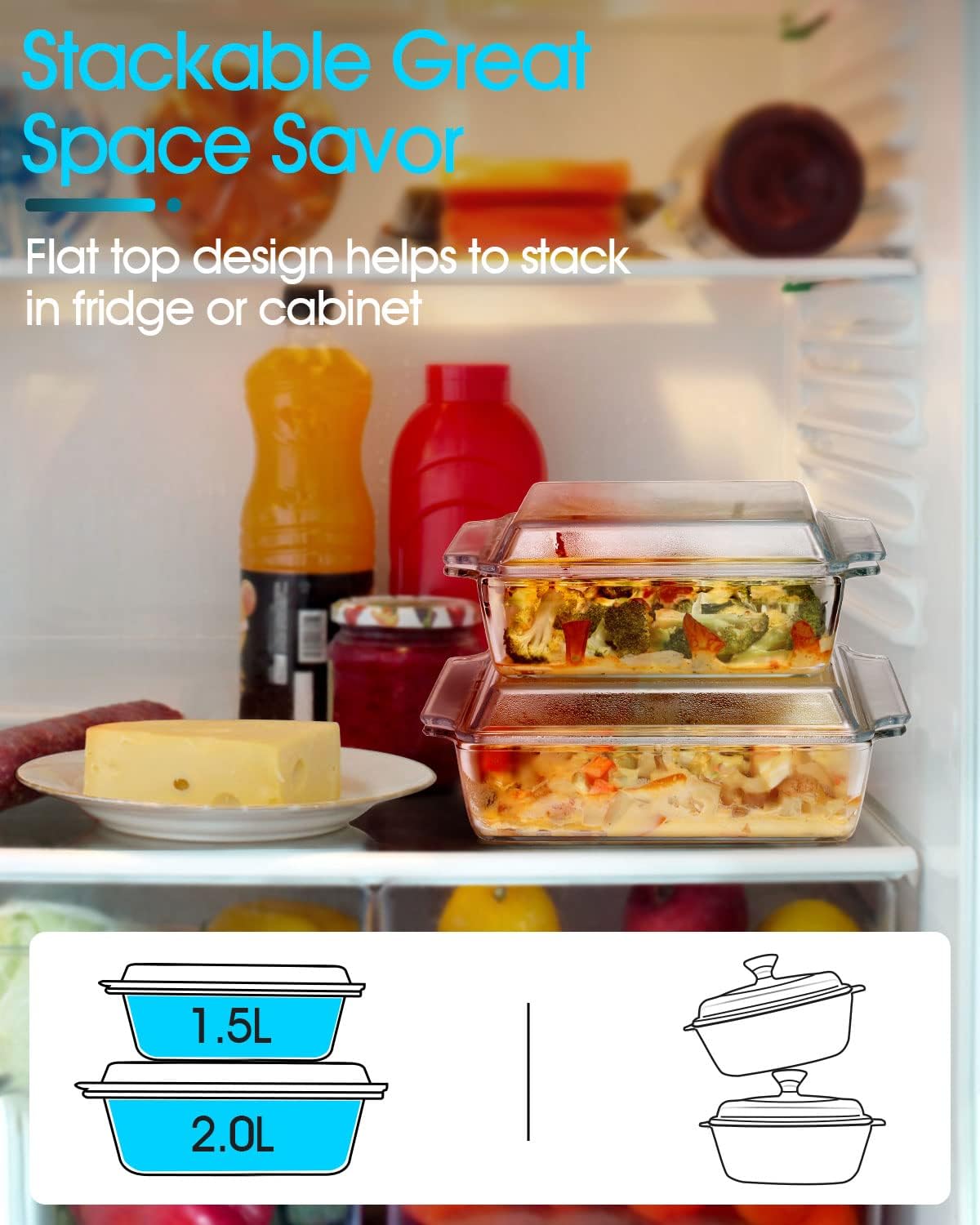 NUTRIUPS 6x6 Inches Square Glass Casserole Dish With Glass Lid - Microwave Safe Bakeware for Cooking