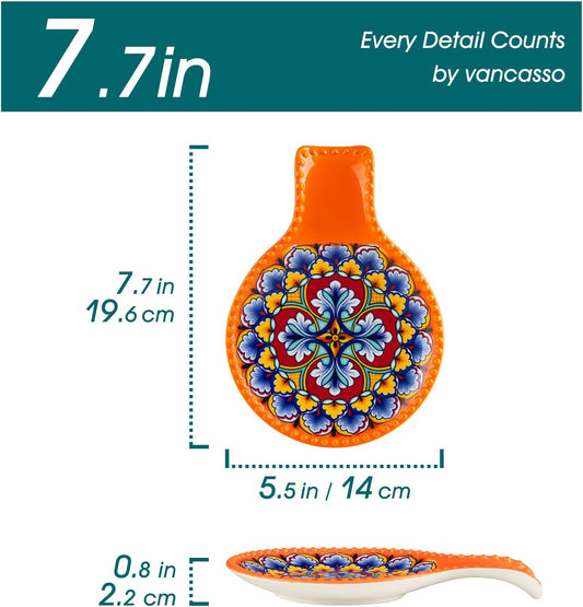 vancasso Ceramic Spoon Rest for Stove Top, 7.7 Inch Cooking Spoon Holder for Kitchen Counter Decor, Spoon Holder for Coffee Spoon Rest, Spoon Cradle, Spatula, Spoons or Tongs, Decorations, Orange