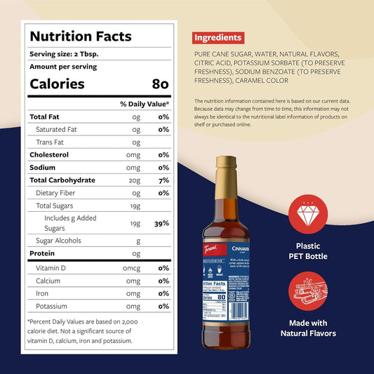 Torani Coffee Syrup, Cinnamon Flavored Syrup for Drinks, Pump Included, 25.4 Fl Oz