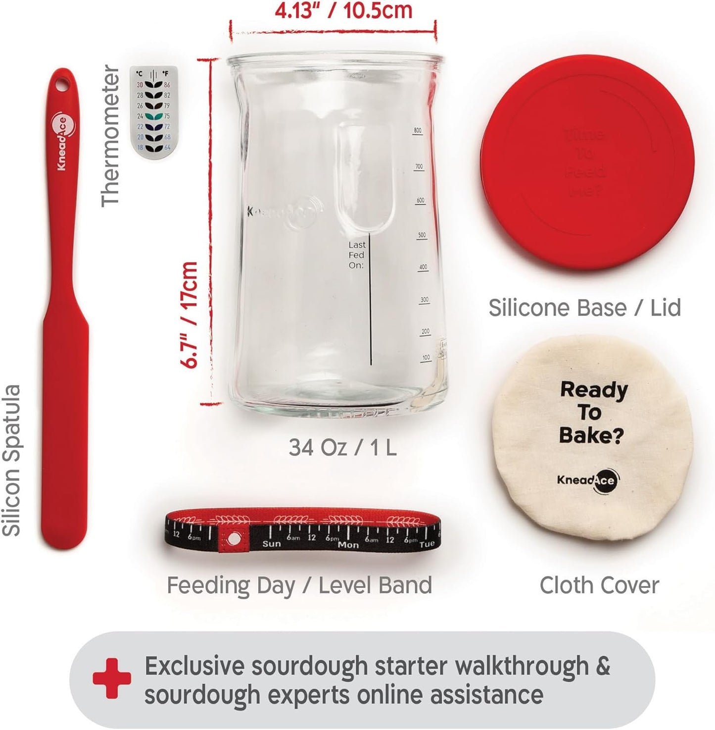 KneadAce Sourdough Starter Kit – 34oz Starter Jar, 2 Oval Banneton Proofing Baskets, Magnetic Bread Lame for Scoring – Gift for Bakers & Complete Sourdough Bread Baking Set