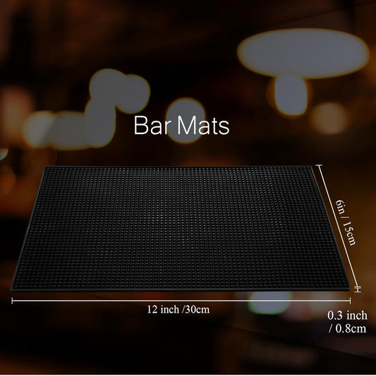 Tioncy 2 Pcs Bar Mat 6 x 12 Inch Bar Mat for Countertop Non Slip Rubber Bar Service Mat Cocktail Coffee Bar Mats for Home Bar Bartending Barbershop, Black