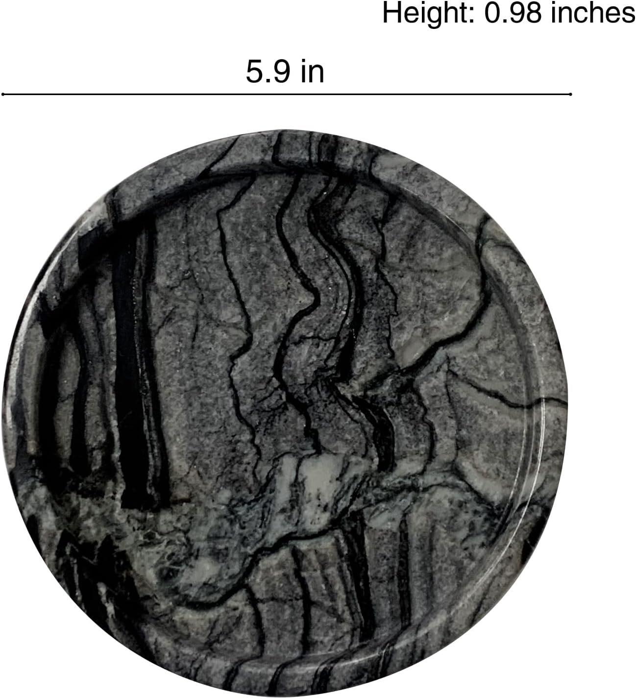 Travertine Tray, Small Ceramic Vanity Tray for Bathroom Counter Decor, Round Marble Decorative Trays for Coffee Table (Grey Black, Small Size)