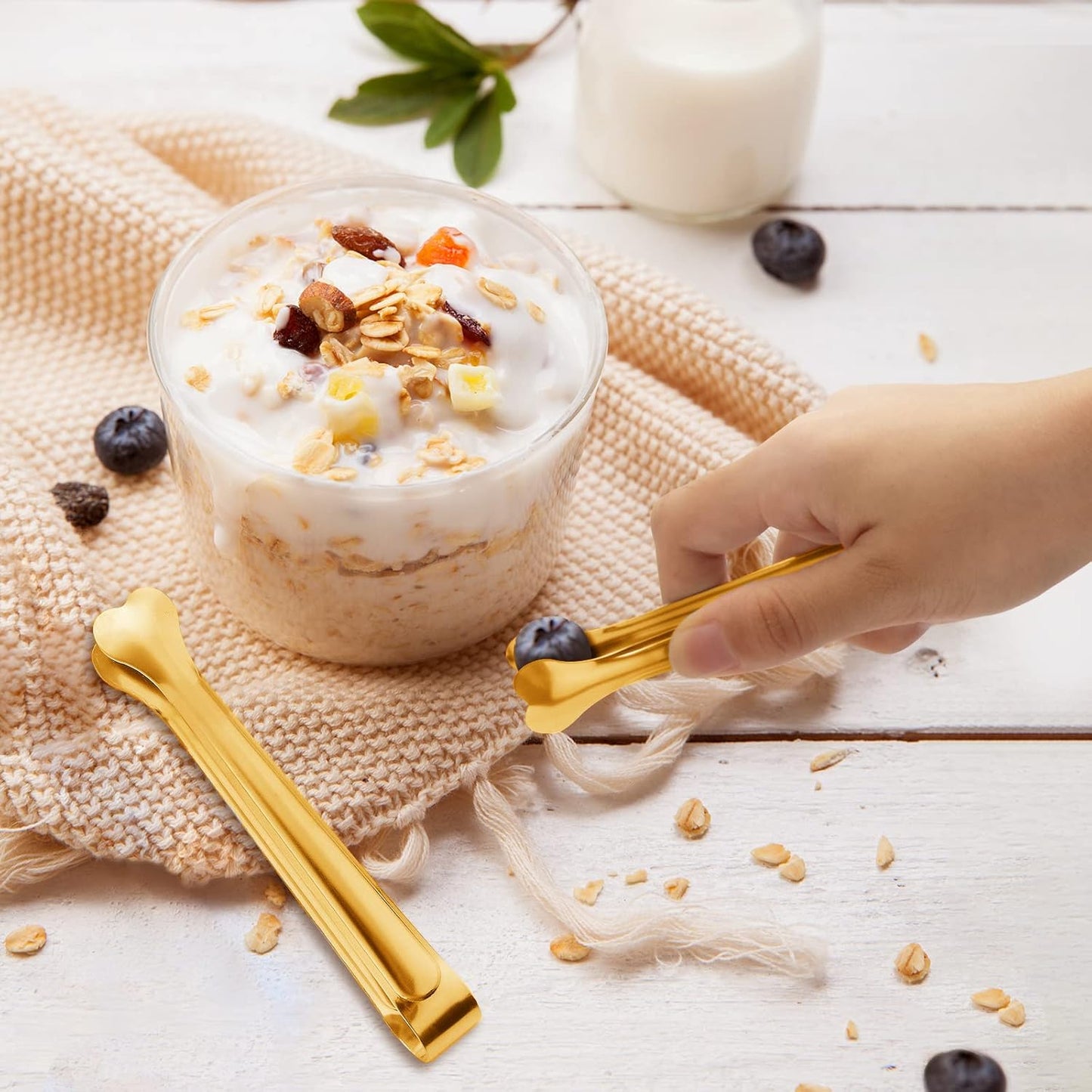 18 Pack Premium Small Serving Tongs, Mini Stainless Steel Appetizer Tongs 4.33Inch Gold