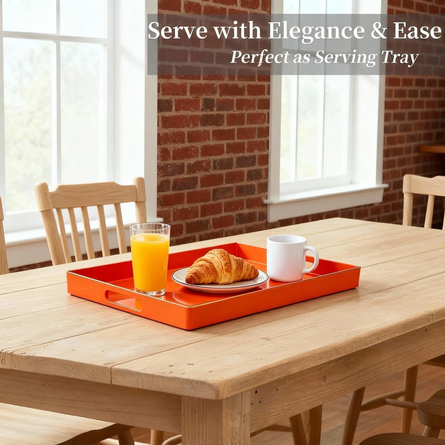 Zosenley Decorative Tray, Rectangular Plastic Tray with Handles, Modern Vanity Tray and Serving Tray for Bathroom, Kitchen, Ottoman and Coffee Table, 15.6” x 10.2” (Orange)