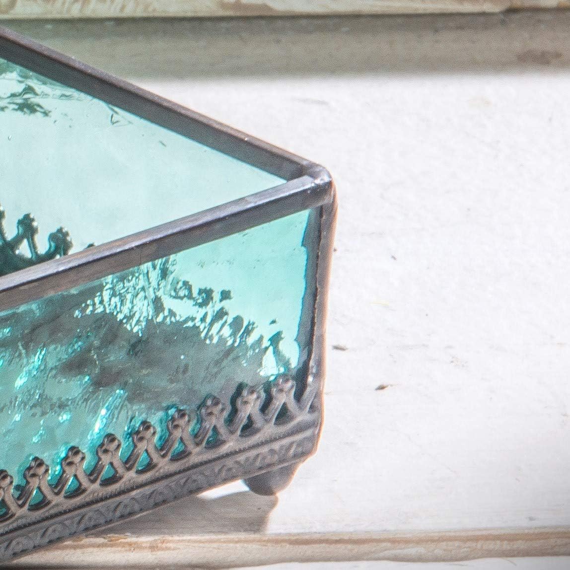 Turquoise Blue Glass Tray Mirrored Bottom Decorative Bathroom Vanity Cosmetic Makeup Organizer Jewelry Display Perfume Holder Dresser Home Décor Candle Tray Gift for Woman J Devlin Tra 126