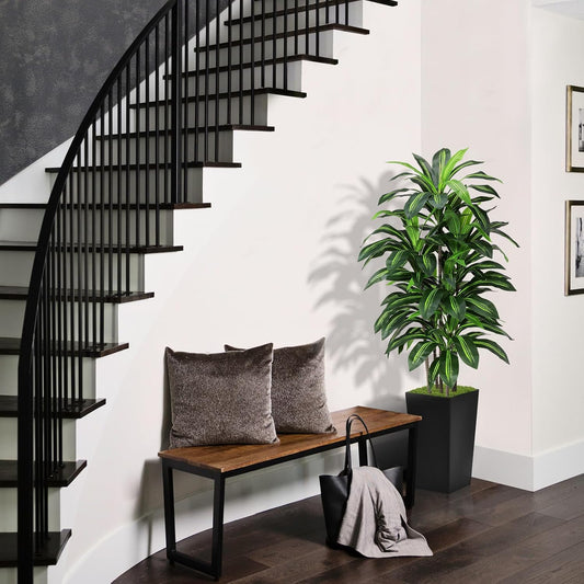 Artificial Dracaena Tree 5FT - Fake Tree with Black Tall Planter - Faux Yucca Tall Fake Floor Plant in Pot - Artificial Plant for Home Office Living Room Decor Indoor