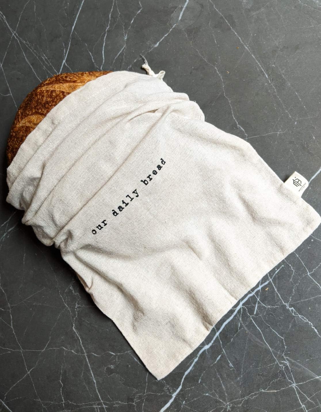 2 Pack Combo 1 (15x12 Boule) 1 (6x26 Baguette) Reusable Drawstring Bread Bags, Breathable, Washable, Linen, Beige