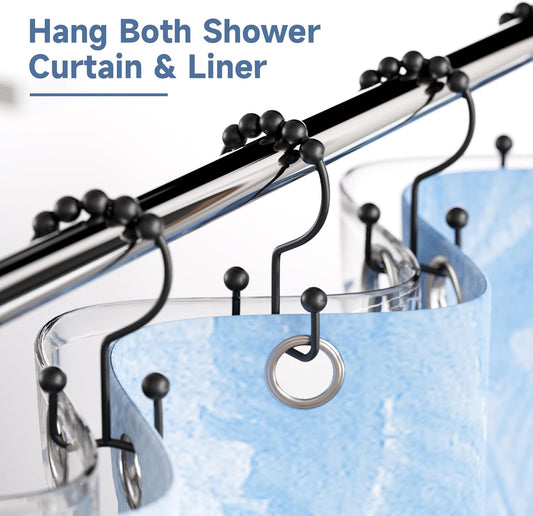 Titanker Black Shower Curtain Hooks Rings, Rust-Resistant Metal Double Glide Shower Hooks for Bathroom Shower Rods Curtains, Set of 12 Hooks - Matte Black