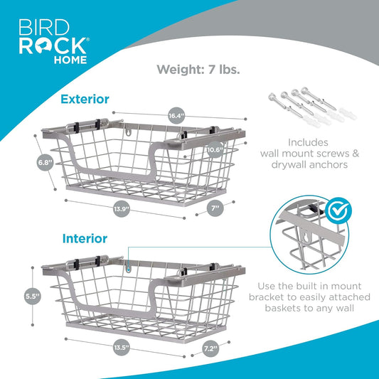 BIRDROCK HOME Wire Baskets - Set of 2 Stackable Hanging Bins - Wall Mount Shelf - Potato Onion Storage - Kitchen Pantry Organizer - Fruit Vegetable Snack Tier - Counter Cabinet Storage - Metal Baskets