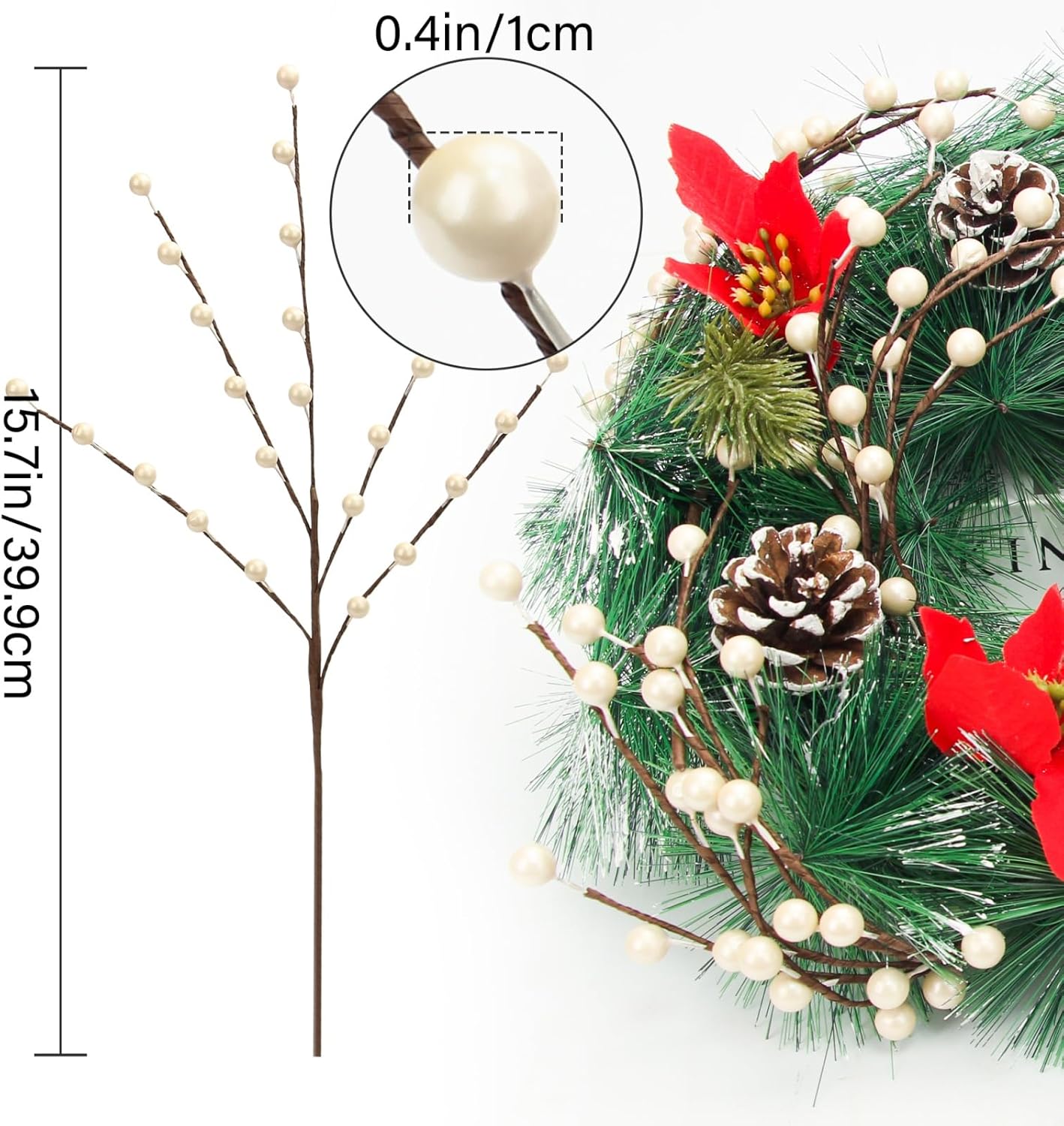 NBGV Winter Decorations 12Pcs Artificial Berry Stems White Berry Picks for Christmas Holiday Flower Arrangements Home Centerpieces DIY Ornaments