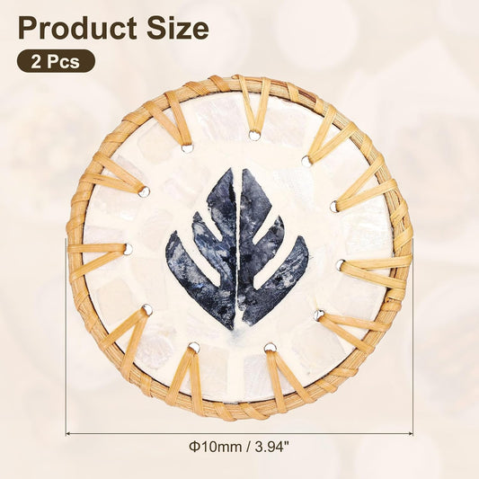 uxcell 2Pcs Handmade Woven Rattan Coasters, Heat-Resistant Drink Coasters for Coffee Table Dining Room Kitchen Coffee Wine Decor, Deep Blue Leaf