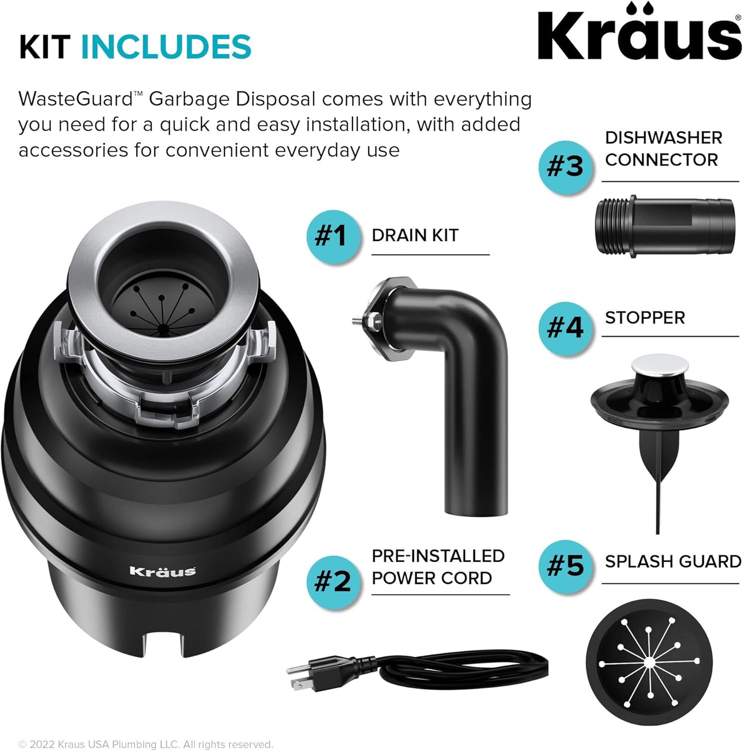 Kraus KWU110-32-100-100MB, Kore Workstation 32-inch Undermount 16 Gauge Single Bowl Stainless Steel Kitchen Sink with WasteGuard 1 HP Continuous Feed Garbage Disposal
