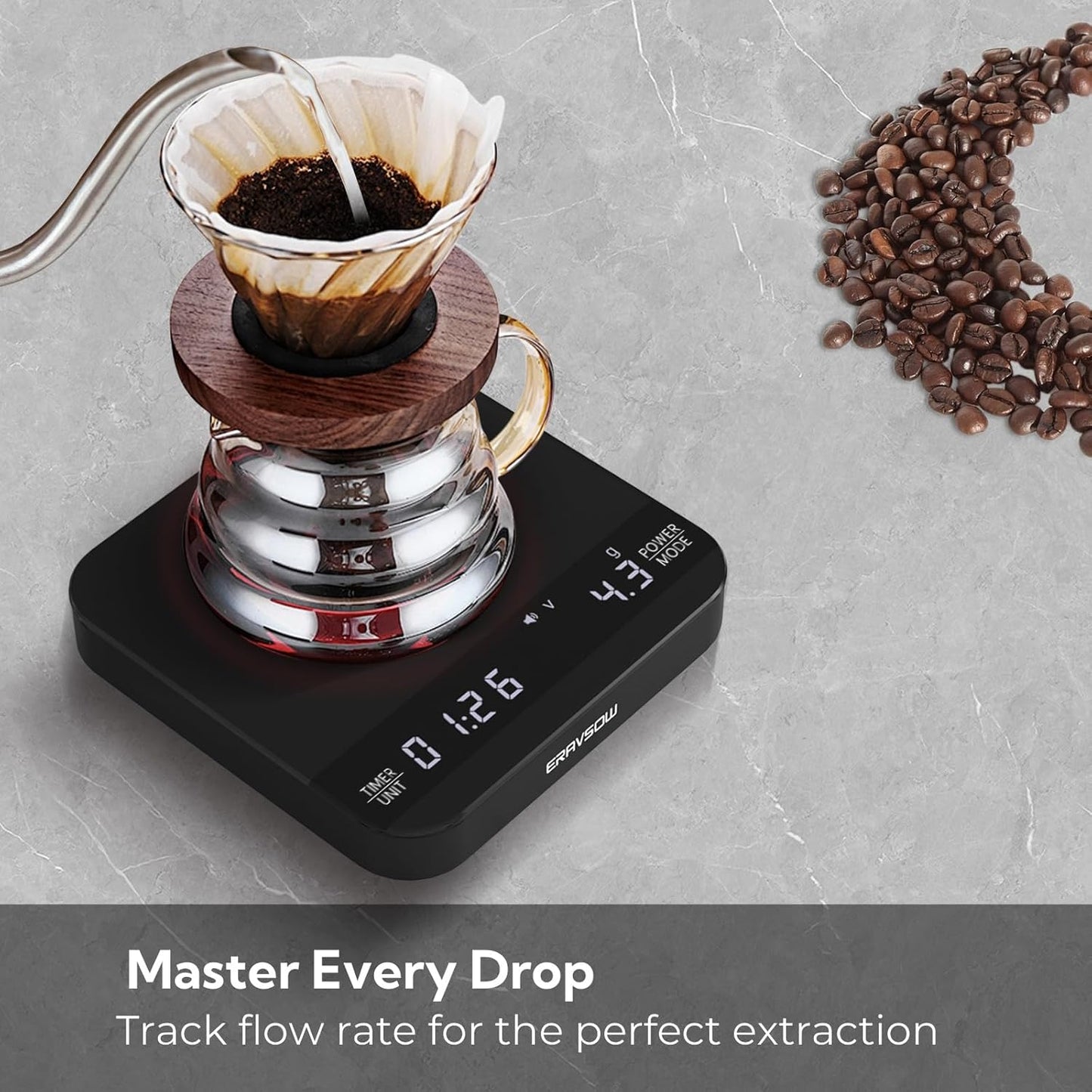 Coffee Scale with Auto Timing, Mini Rechargeable Espresso Scale with Timer, 2kg/0.1g High Precision Scale for Espresso and Pour-Over Coffee with Brewing Assist Modes
