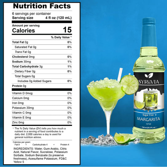 Syruvia Sugar Free Lime Margarita Syrup, Flavored Syrup for Cocktails, Drinks, Lemonades, Iced Teas, and Desserts – 25.4 fl oz