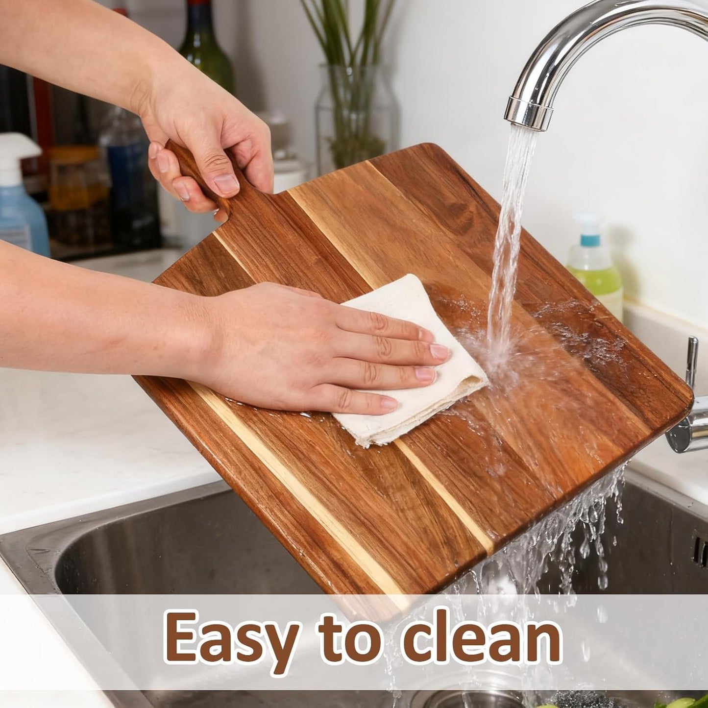 16.5"x13" Acacia Wood Cutting Board with Handle, Wooden Charcuterie Boards, Thick Chopping Board, Bread Cheese Pizza Serving Platter Butcher Block, Vegetables Fruits Serving Tray