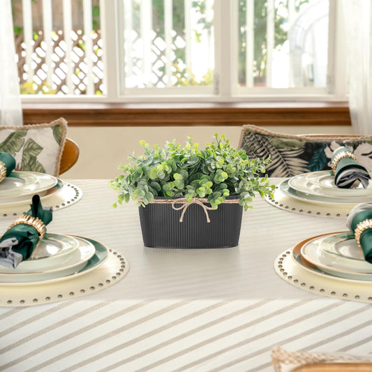 Dahey Artificial Eucalyptus Faux Plants Indoor for Farmhouse Home Decor Fake Potted Plants in Rustic Rectangular Pots Table Centerpiece for Bathroom Laundry Living Room Greenery Decor, Black