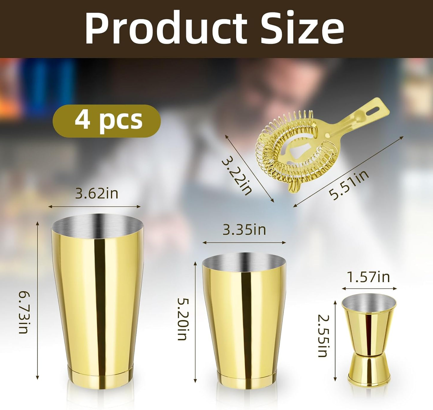 Boston Shaker Cocktail Set Bartender Kit, 12 Pcs Drink Shaker with Strainer Bartending Martini Shaker Tin with 18oz & 28oz Mixed Alcohol Shaker Professional Stainless Steel Bar Tool for Beginner(Gold)