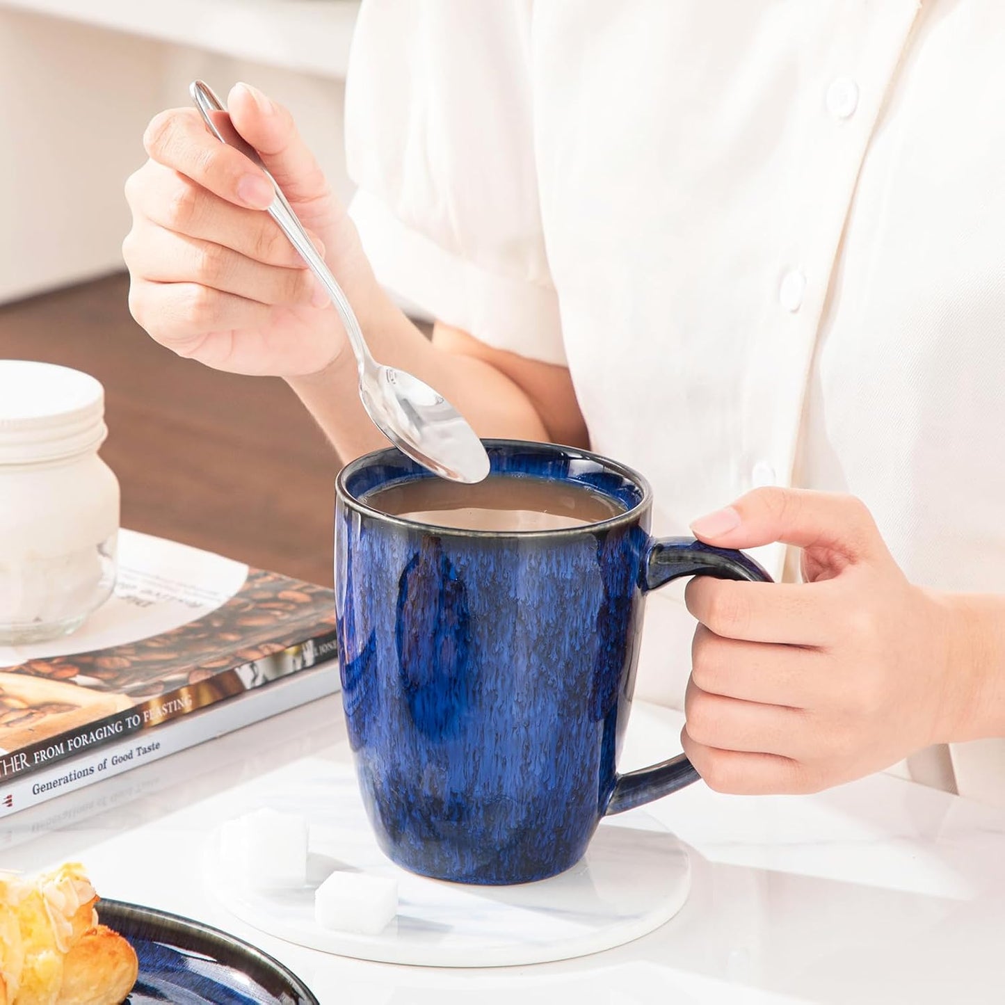 vancasso STARRY Ceramic Coffee Mug Set of 6, 16 Oz Tea Cups with Handle for Latte, Tea, Cappuccino, Milk, Cocoa, Microwave&Dishwasher Safe, Blue