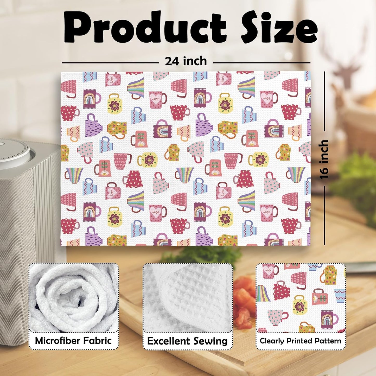 Trendy Teacups Kitchen Dish Towels, Coffee Cups Teapots Kitchen Decor, Aesthetic Garden Tea Lover Gifts for Women Men, Tea Time Hand Towels Kitchen Bathroom Tea Towels Decorations, 16x24inch