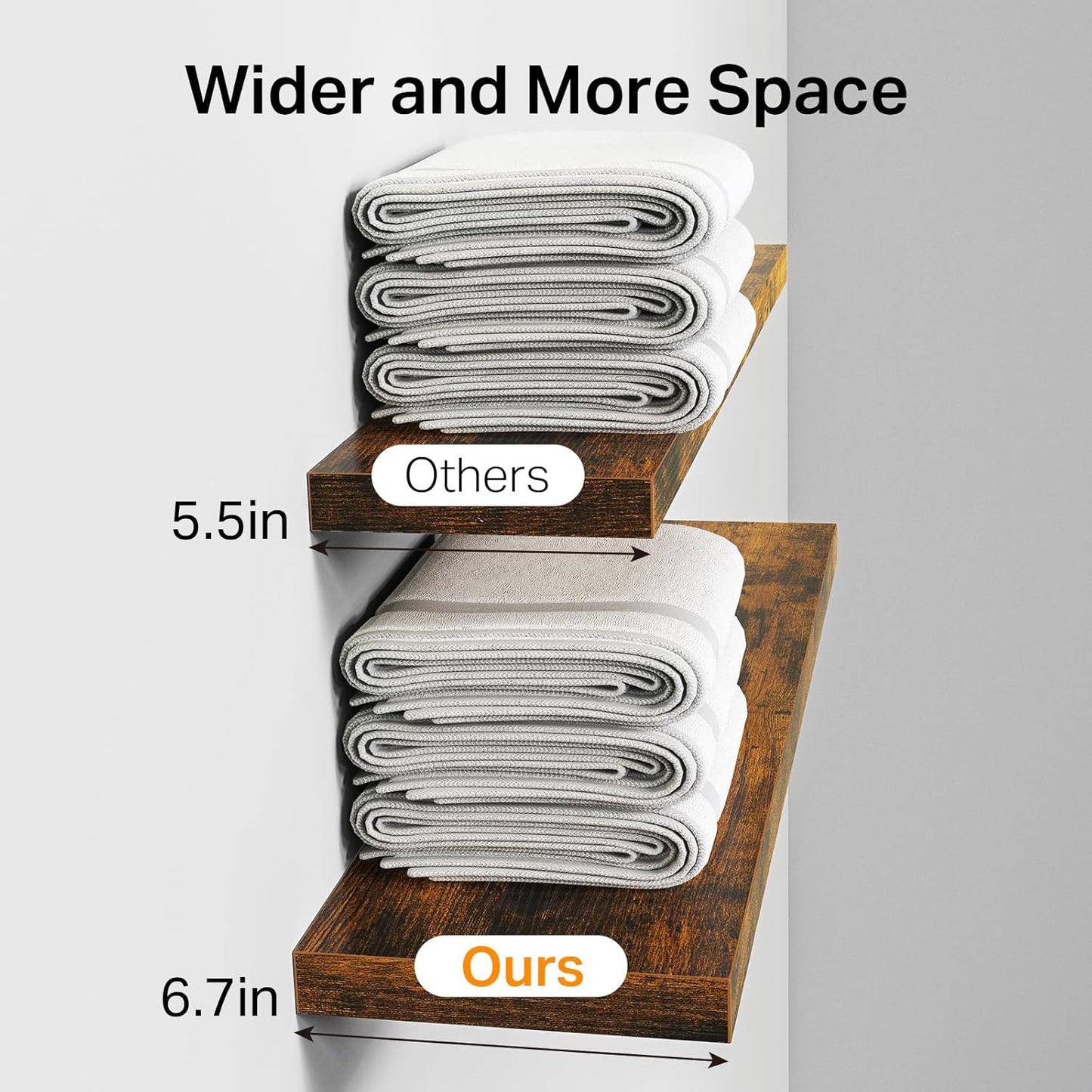 BAYKA Floating Shelves Bathroom for Wall – Shelf Over Toilet Farmhouse Rustic Wood for Bedroom, Kitchen, or Living Room Decor Organization, Christmas Decor Shelves – Rustic Brown, Set of 3