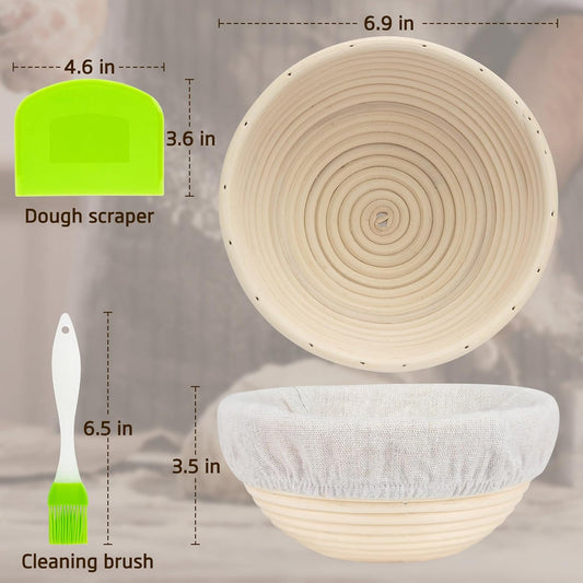 Banneton Bread Proofing Basket 7 Inch Sourdough Baking Rising Banaton Proofer Box Warmer Baskets Oval Round Bowl Cover Bowls Making Small Bulk Set of 2 Kit Supplies Tools Rattan for Home Bakers Gifts