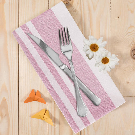 Urban Villa DinnerNapkins Horizontal Stripes Cloth Napkins Set of 12 Pink Color Dinner Napkins 20x20 Inches 100% Cotton Over Sized Cloth Napkins with Mitered Corners DinnerNapkins