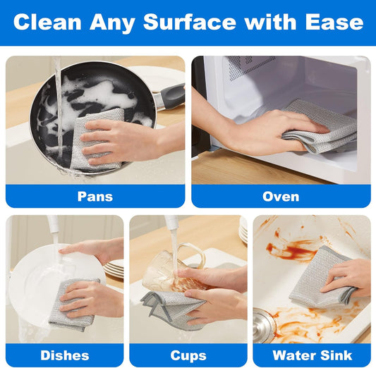 JOYMOOP Multipurpose Non-Scratch Wire Dishwashing Rag for Wet and Dry, Reusable Cleaning Cloths, Scrubbing Pads for Dishes, Glass, Stainless Steel - 5 Pack