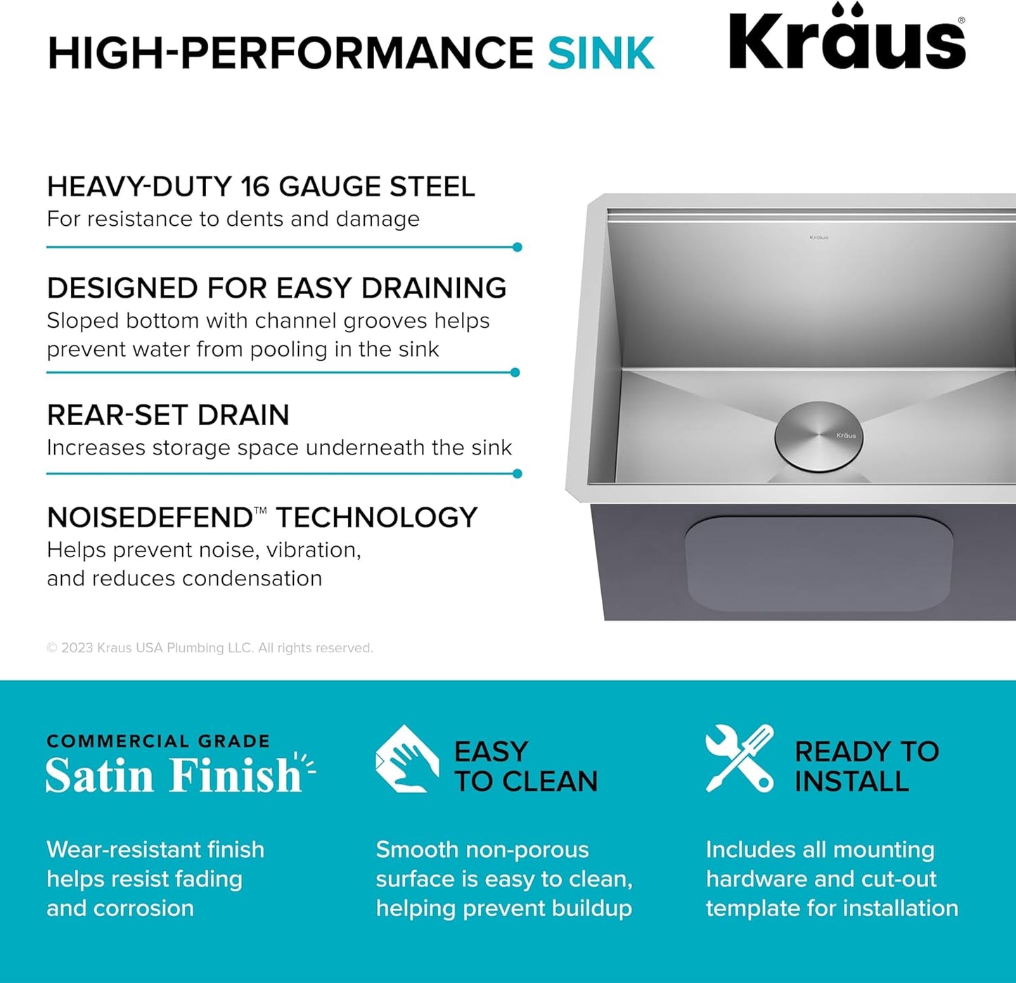 KRAUS Kore 23-Inch Undermount Workstation Single Bowl 16 Gauge Deep Laundry Utility Stainless Steel Kitchen Sink with Accessories, KWU100-23L