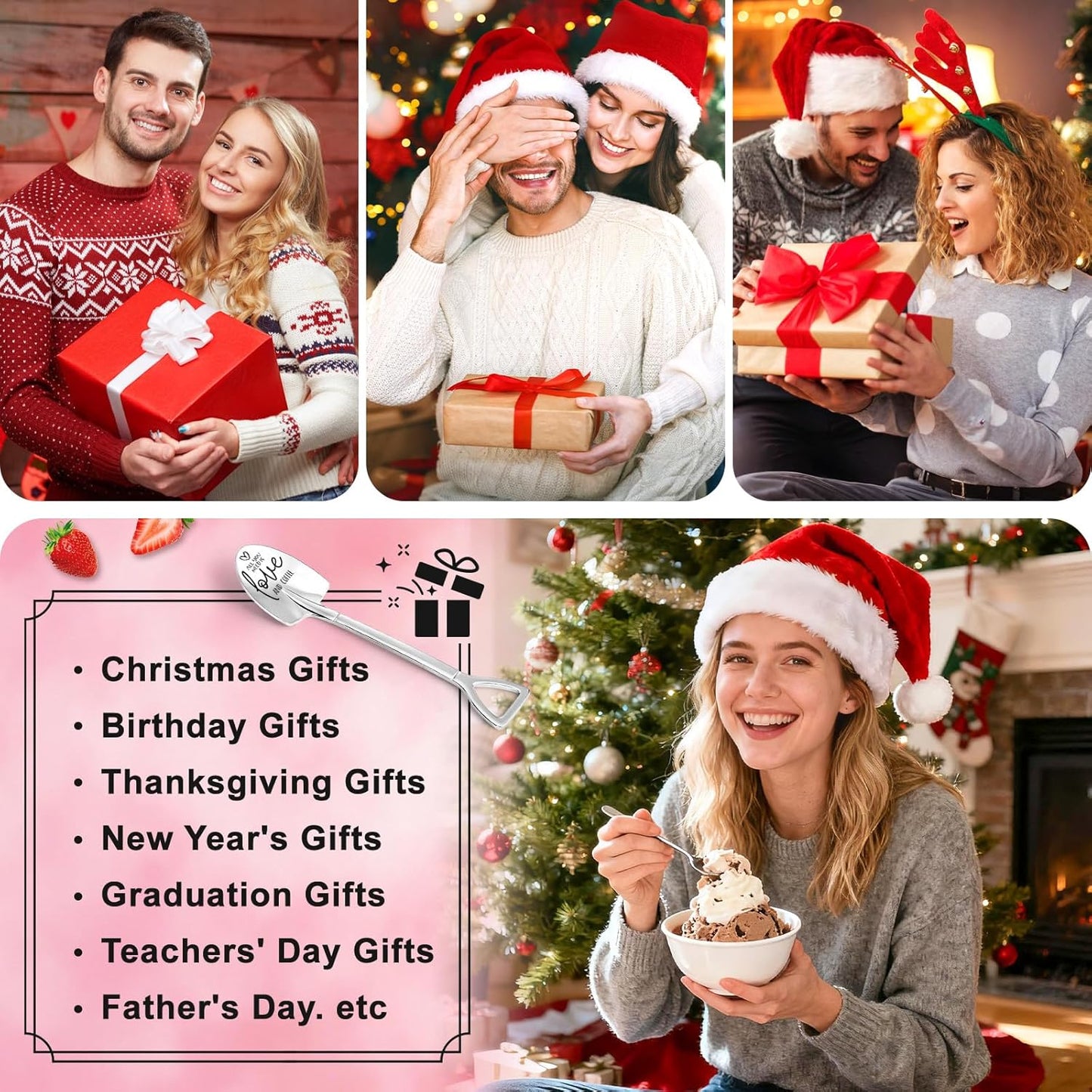 Love And Coffee Spoon for Couple, Birthday Valentines Day Gifts for Boyfriend Husband Him Wife Girlfriend Romantic Gifts Ice Cream Shovel Engraved Spoon